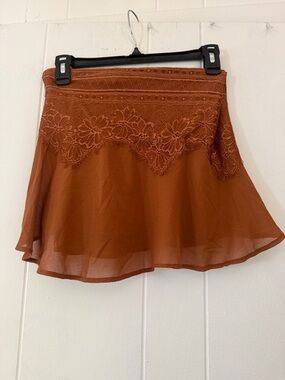 Free People Rust Lace-Trim Circle Skirt festival cover up resort wear